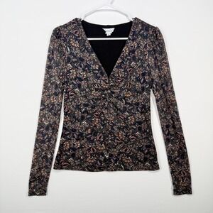 EVEREVE Kate Mesh V-Neck Ruched‎ Top Long Sleeve Whimsigoth Ethereal Fairy